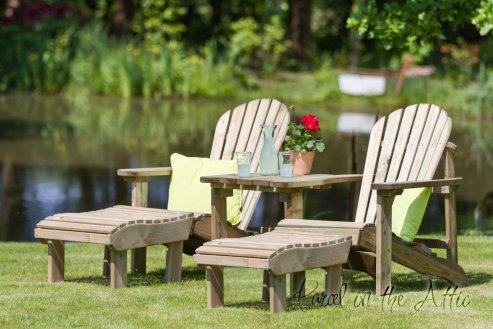 Murcia Solidwood Outdoor Adirondack Set - Double Chair & 2 Footstools