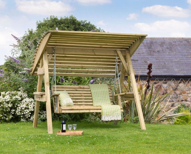 2 Seat Wooden Garden Swing with Canopy