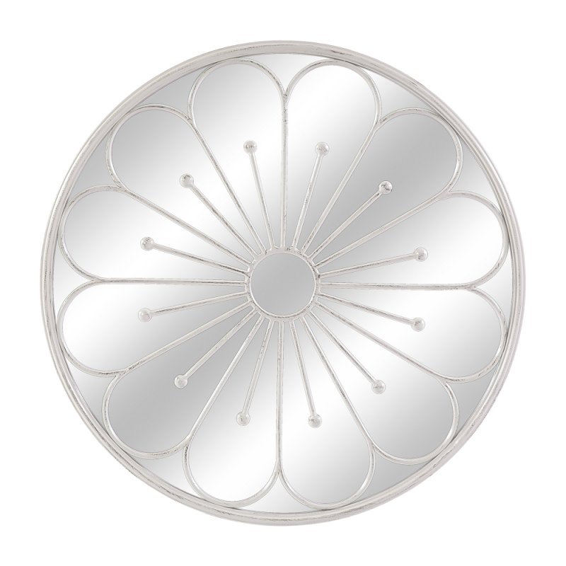 Garden Round Mirror with Flower in White