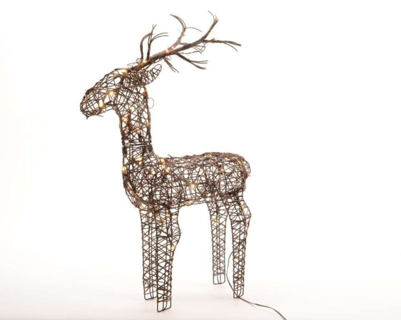 135cm Brown Wicker Standing Reindeer Outdoor - Warm White LED