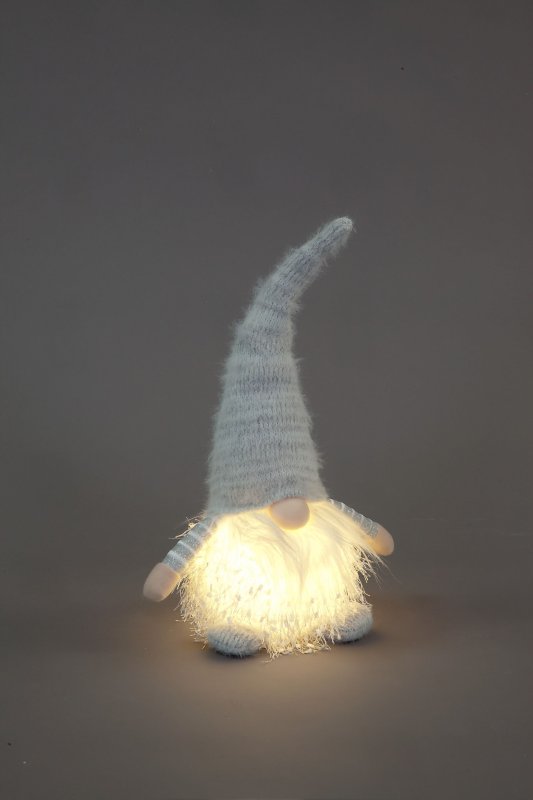 Nordic Santa Gonk Sitting Christmas Plush Pale Grey with Lights - 39cm height