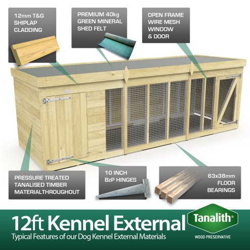 12X4 Dog Kennel (4ft Height) Flat Packed