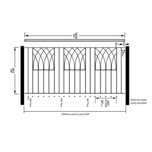 Abbey Modern Fence Metal Fencing Panel 81cm High