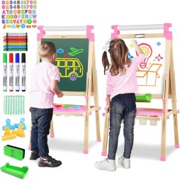 Easel for Kids Double-Sided Kids Easel with Paper Roll Wooden