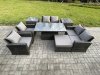 Fimous Rattan Garden Furniture Sets Patio Outdoor Rising Lifting Table Sofa Set with Double Seat Sofa 2 Side Tables Big Footstool Dark Grey Mixed