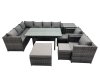 Fimous Outdoor PE Rattan Sofa Set with Dining Table Patio Garden Furniture Sets with 3 Stool Side Table Dark Grey Mixed