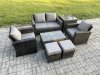 Fimous Outdoor Lounge Sofa Set Wicker PE Rattan Garden Furniture Set with Rectangular Coffee Table Double Seat Sofa Side Table 2 Small Footstools Dark Grey Mixed