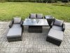 Fimous High Back Rattan Garden Furniture Sofa Sets with Height Adjustable Rising Lifting Table Side Table 2 Big Footstool Dark Grey Mixed