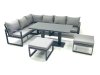 Fimous Aluminum Outdoor Garden Furniture Set Corner Sofa 2 Big Footstools Adjustable Rising Lifting Dining Table Sets Dark Grey