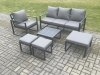 Fimous Aluminium Outdoor Garden Furniture Set Lounge Sofa Chair Square Coffee Table Sets with 3 Footstools Dark Grey