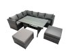 Fimous Outdoor PE Rattan Sofa Set with Dining Table Patio Garden Furniture Sets with 2 Big Stools Dark Grey Mixed