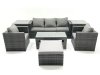 Fimous Rattan Garden Furniture Set Outdoor Lounger Sofa with Coffee Table 2 Armchair Big Footstool 2 Side Tables Dark Grey Mixed