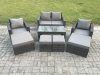 Fimous High Back Rattan Garden Furniture Sofa Sets with Rectangular Coffee Table Armchair 2 Big Footstool 2 Small Footstools Dark Grey Mixed