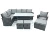 Fimous Outdoor Furniture Garden Dining Set Rattan Corner Sofa Set with 3 Footstools Armchair Dark Grey Mixed