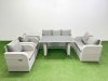 Fimous 7 Seater Garden Furniture Set PE Ratten Garden Sofa Set with Rectangular Dining Table Side Table Light Grey
