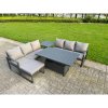 Fimous 4 Pieces Garden Furniture Set Aluminium Adjustable Rising Lifting Dining Table and Sofa Set with Big Footstool Dark Grey