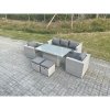 Fimous Rattan Garden Funiture Set Adjustable Rising Lifting Table Sofa Dining Set With 2 Arm Chair Stool