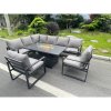 Fimous Aluminum Outdoor Garden Furniture Set Corner Sofa 2 PC Chairs Gas Fire Pit Dining Table Set Gas Heater Burner Dark Grey 8 Seater