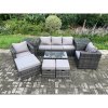 Fimous 8 Seater Rattan Garden Furniture Set Outdoor Patio Sofa Set with 2 Armchairs 2 Side Tables Oblong Table 3 Footstools Dark Grey Mixed