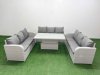 Fimous PE Rattan Lounge Sofa Set 9 Seater Outdoor Garden Furniture Set with Adjustable Lifting Dining or Coffee Table 3 Seater Sofa Light Grey