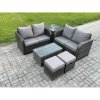 Fimous Outdoor Lounge Sofa Set Rattan Garden Furniture Set with Rectangular Coffee Table 2 Small Footstools Side Table Dark Grey Mixed