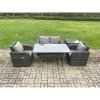 Fimous Outdoor Rattan Garden Furniture Lounge Sofa Set With Oblong Rectangular Dining Table 2 PC Reclining Chair Side Table