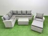 Fimous 8 Seater Garden Outdoor PE Rattan Furniture Set Rattan Garden Sofa Set with Big Footstool Light Grey Mixed