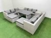 Fimous Patio Outdoor Garden Furniture Sets with Black Glass Top Dining Table 3 Seater Sofa 2 Side Tables 2 Big Stool Light Grey