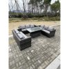 Fimous 9 Seater?Outdoor Garden Furniture Rattan Sofa Set Adjustable Rising Lifting Dining Table Dark Grey Mixed