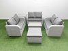 Fimous 7 Seater PE Wicker Rattan Furniture Sofa Sets with Rectangular Coffee Table 2 Seater Love Sofa Big Footstool Side Table Light Grey