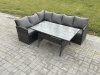 Fimous Outdoor Rattan Garden Furniture Corner Sofa Set with Rectangular Dining Table Patio Wicker Rattan Set Dark Grey Mixed