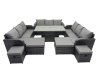 Fimous Rattan Garden Furniture Dining Set 13-seater Patio Height Adjustable Rising Lifting Table Sofa Set with 4 Footstools Dark Grey Mixed