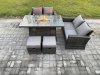 Fimous 5 Pieces Garden Furniture Sets Poly Rattan Outdoor Patio Gas Firepit Dining Table Sofa Set with 2 Small Footstools