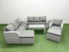 Fimous 9 Seater Poly Rattan Outdoor Garden Furniture Oblong Coffee Table Sofa Set Patio 3 Seater Sofa Reclining Chair 3 Seater Sofa 2 Big Footstools 2 Side Table Light Grey