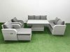 Fimous PE Rattan Garden Furniture Set Reclining Chair Sofa Double Love Seat 2 Seater Sofa Lounge Set Adjustable Lifting Dining or Coffee Table Big Footstool Light Grey