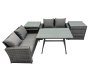 Fimous 4 Seater Wicker PE Rattan Furniture Outdoor Dining Table Double Seat Sofa 2 Side Table Set Dark Grey Mixed