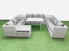 Fimous 10 Seat Outdoor Patio PE Rattan Garden Furniture with Cushions 3 Seater Sofa 2 Side Tables Big Stool Light Grey