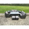 Fimous 7 Seater Lounge Rattan Sofa Set Outdoor Garden Furniture Oblong Rectangular Dining Table With Chairs 2 Small Footstools 2 Side Tables Dark Grey Mixed