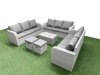 Fimous PE Rattan Lounge Sofa Set 11 Seater Outdoor Garden Furniture Set with Rectangular Coffee Table 3 Seater Sofa 2 Stools Light Grey