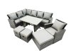Fimous 10 Seat Rattan High Back Corner Sofa Set Patio Dining Table Set with 3 Footstool Dark Grey Mixed