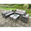 Fimous Wicker PE Rattan Sofa Set Outdoor Patio Garden Furniture with Armchair Oblong Coffee Table 2 Small Footstools Dark Grey Mixed