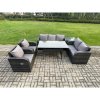 Fimous Dark Grey PE Wicker Rattan Garden Furniture Set Reclining Chair Love Sofa 2 Seater Sofa Set Outdoor Rectangular Dining Table Side Table 7 Seater