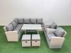 Fimous Garden Outdoor Rattan Furniture Set Rattan Corner Sofa Oblong Dining Table with 2 Armchairs 2 Small Footstools Light Grey Mixed 10 Seater