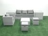 Fimous Garden Outdoor Furniture Set 6 Seater Rattan Sofa Set with Big Footstool Armchair 2 Side Tables Light Grey Mixed