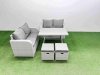 Fimous 6 Seater Outdoor Love Sofa Set Rattan Garden Furniture Set with Rectangular Dining Table 2 Small Footstool Light Grey