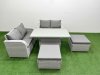 Fimous 6 Seater Outdoor Love Sofa Set Rattan Garden Furniture Set with Adjustable Lifting Dining or Coffee Table 2 Footstool Light Grey
