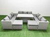 Fimous 6 PCs Rising Dining Table Set Rattan Furniture Set with 3 Seater Sofa 2 Big Footstool Light Grey