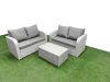 Fimous 4 Seater Outdoor Love Sofa Set Rattan Garden Furniture Set with Rectangular Coffee Table Light Grey