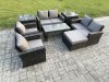 Fimous 7 Seater Dark Grey Mixed High Back Rattan Sofa Set Coffee Table Garden Furniture Outdoor Patio With Love Sofa Arm Chairs 2 Side Tables Big Footstool