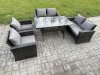 Fimous Rattan Garden Furniture Set 6 Seater Patio Outdoor Lounge Sofa Set with Oblong Dining Table Double Seat Sofa Dark Grey Mixed